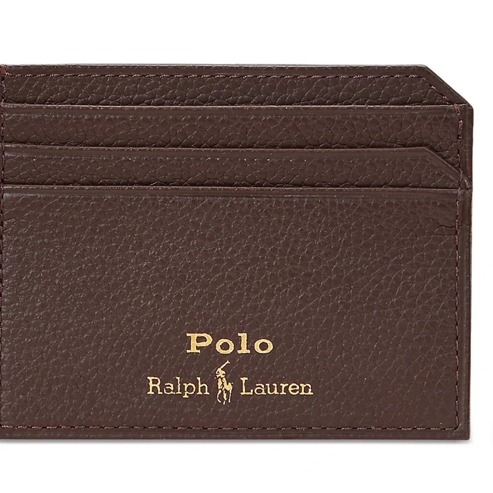 Ralph Lauren Men’s Dark Brown Leather Card Holder with Gold Logo.   NWT